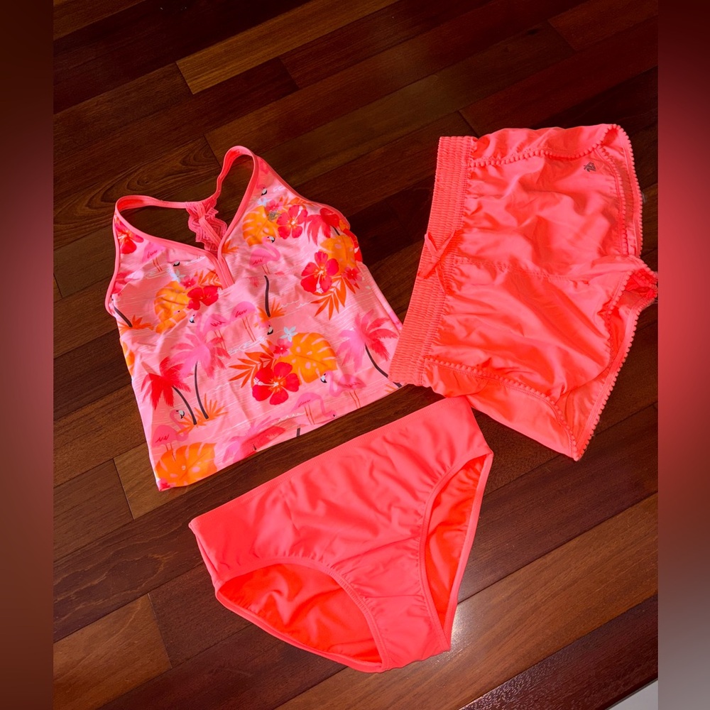 Floral Tankini Set with Coral Bottoms